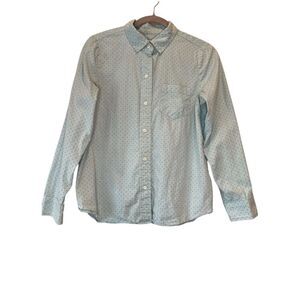 J.CREW Shrunken Shirt Polka Dot Oxford Print Blouse Top Mint Green Button Sz 6